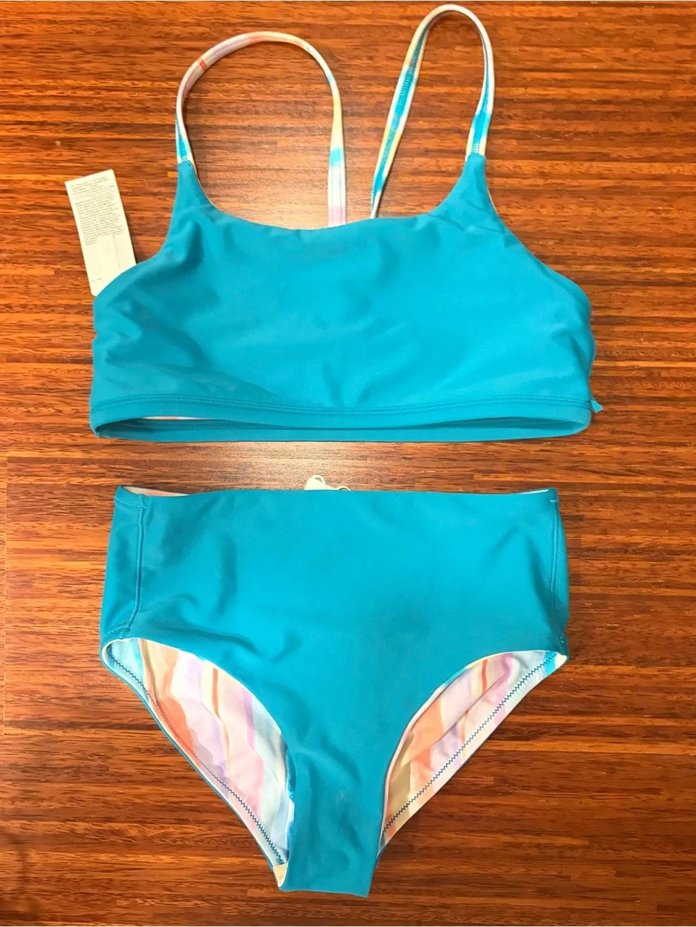 NWT Athleta Girl Reversible Pastel Watercolor Rainbow Bikini Size M/L